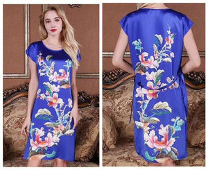 100% Silk Straight Dress Natural Pure Silk Women Dress Summer New Desigual Charmeuse Satin Dress Flower Printed Pattern Grey|dress flower