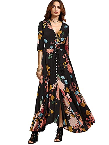 Milumia Women's Button Up Split Floral Print Flowy Party Maxi Dress