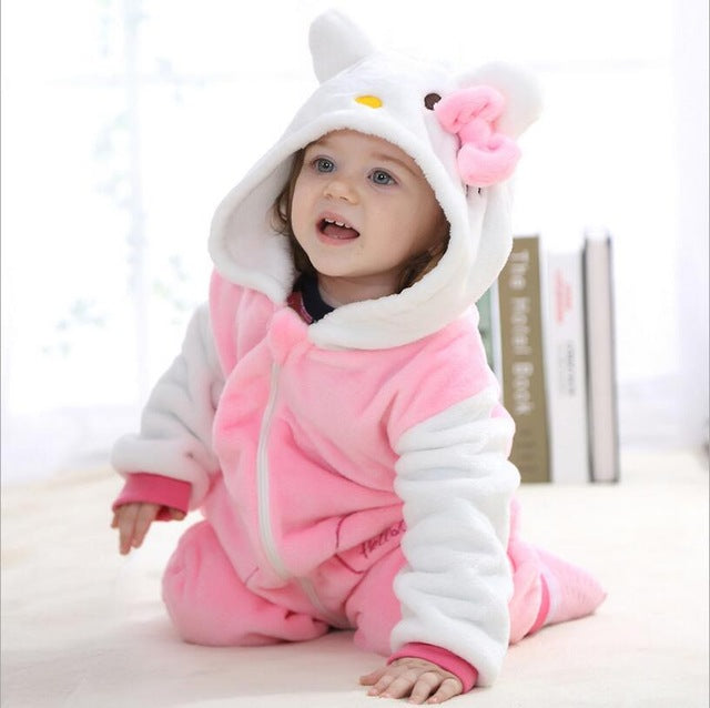 Baby rompers 2017 boys sleepwear girls newborn clothes Hello kitty Cartoon Jumpsuit Pajamas warm cute animal macacao bebe YJY11