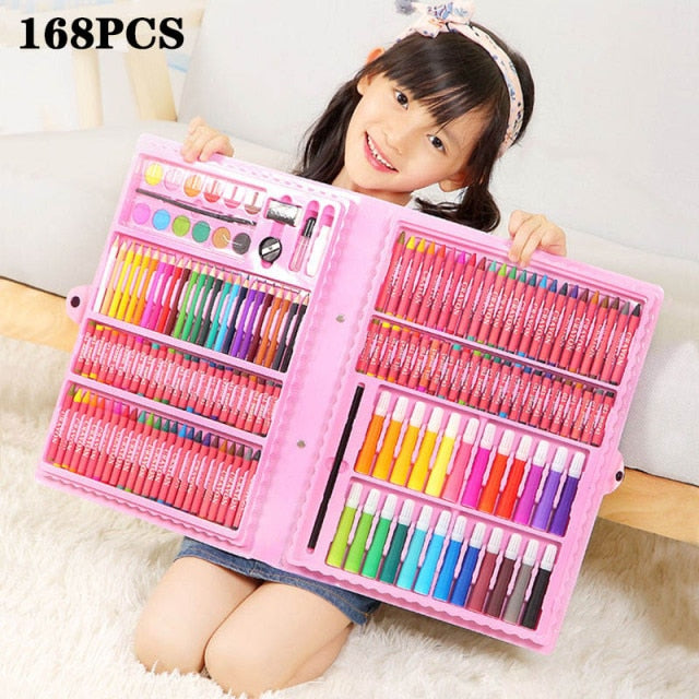 208 PCS Kid Draw Set Colored Pencil Crayon Watercolors Pens With Drawing Board Drawing Set Toy School Supplies Kid Gifts|Drawing Toys|