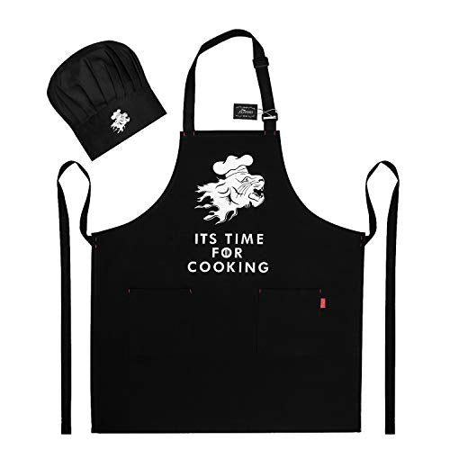 ALIPOBO BBQ Grill Aprons for Men Chef, Adjustable Bib Apron with 2 Pockets and 40" Long Ties for Kitchen Cooking, Baking, Gardening, Black