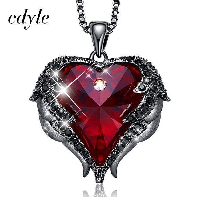 Cdyle Fashion Women Copper Material Necklace with Colorful Crystal Angel Wings Heart Pendant Necklace Birthday Party Gift