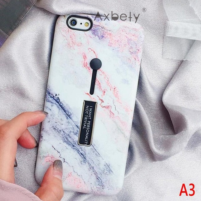 AXBETY For iPhone 7 7 Plus / 8 Plus X / XS MAX/XR Fashion Marble silicon Loop Ring Phone Cases For iPhone 7 Case Stand Cover 6S