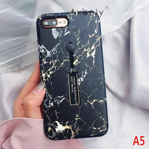 AXBETY For iPhone 7 7 Plus / 8 Plus X / XS MAX/XR Fashion Marble silicon Loop Ring Phone Cases For iPhone 7 Case Stand Cover 6S