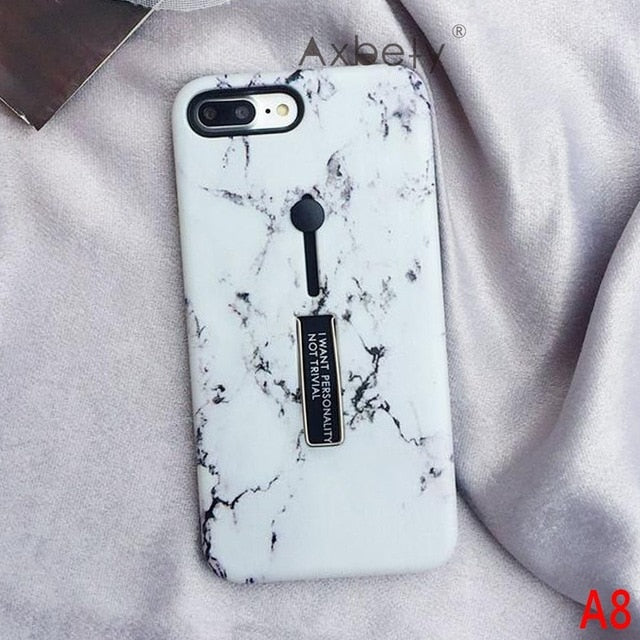 AXBETY For iPhone 7 7 Plus / 8 Plus X / XS MAX/XR Fashion Marble silicon Loop Ring Phone Cases For iPhone 7 Case Stand Cover 6S