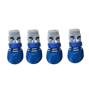 4pcs/set Cute Cotton Dog Shoes Waterproof Non-slip Rubber Cats Dogs Socks For Chihuahua Puppy Cat Rain Snow Boots Pet Products - Dog Shoes