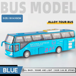 Travel Bus Model Alloy Model Car Diecast Scale Vehicle Model Toy Sound & Light Pull Back Educational Toys For Children Gift