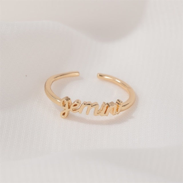 Minimalist thin Open Gold 12 Star Signs Finger Rings Birthday Friendship Jewelry Gift Personality Zodiac Rings For Women|Rings|