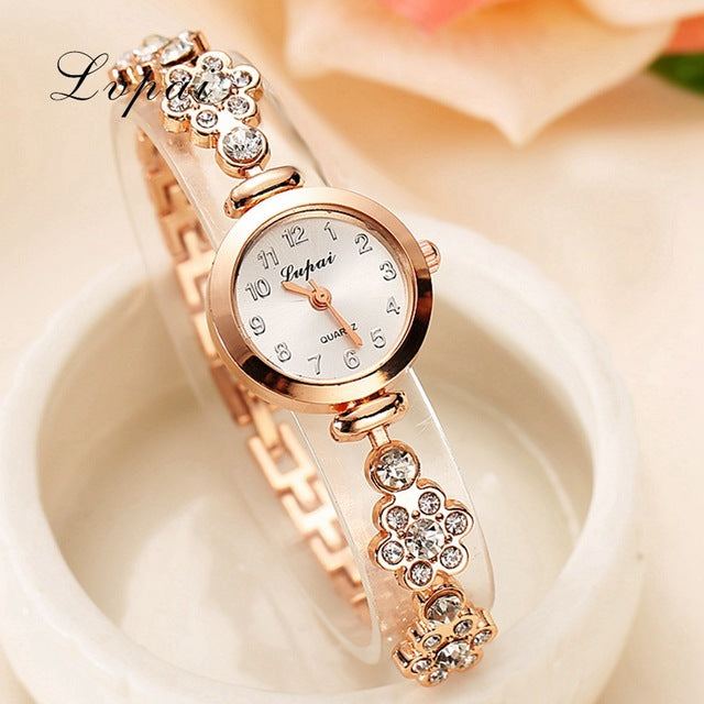 Lvpai Brand Fashion Watch Women Luxury Rose Gold Bracelets Wristwatch Crystal Quartz Business Women Dress Casual Watch XR717