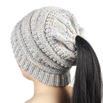 Load image into Gallery viewer, Women&#39;s Girl Stretch Knit Hat Messy Bun Ponytail Beanie Holey Warm Hats Winter
