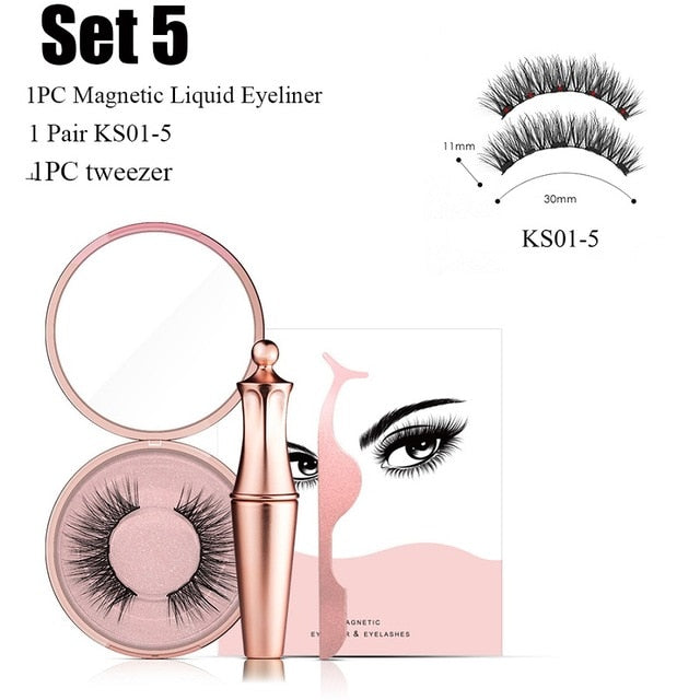 1SET Magnetic liquid Eyeliner with Five False Eyelashes Handmade Lashes Waterproof Eye Liner Women Eye Makeup Stylish Tools