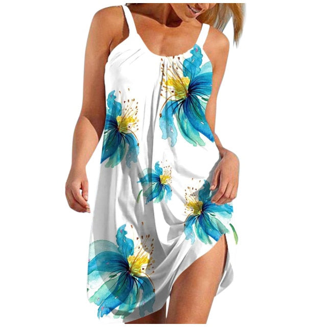 Women&#39;S Parrot Print Summer Beach Dress Fashion Sexy Sleeveless Cute Cartoon Print Hem Loose Beach Camisole Mini Dress Holiday|Dresses|