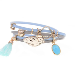 WELLMORE leather bracelets leaf crystal charm bracelets Bohemian bracelets for women party jewelry wholesale