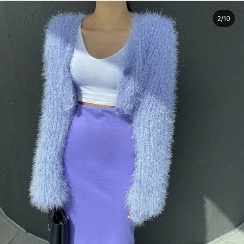 Woherb Sexy Short Cardigan Women Knitted Fluffy Mohair V-neck Sweater Coat 2022 Elegant Crop Long Sleeve Autumn Thin Korean Chic - Cardigan