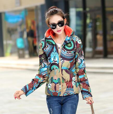 Fashion Printing Wadded jacket Female Coat Women Winter New Slim Warm Down cotton clothing Long sleeve Coat Winter Jackets F1378