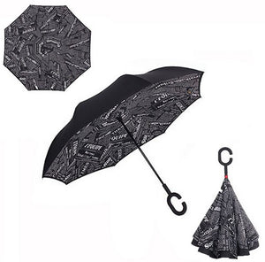 Windproof Reverse Folding Double Layer inverted car Umbrella Self Stand upside down women's rain umbrella c handle drop shipping