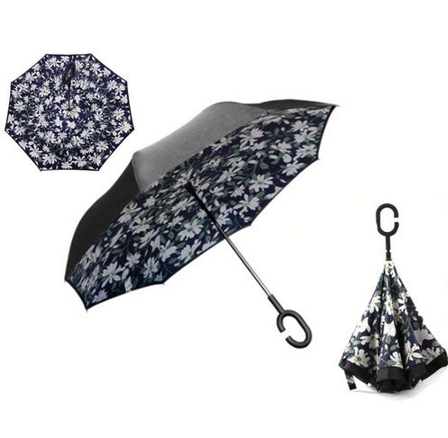 Windproof Reverse Folding Double Layer inverted car Umbrella Self Stand upside down women's rain umbrella c handle drop shipping