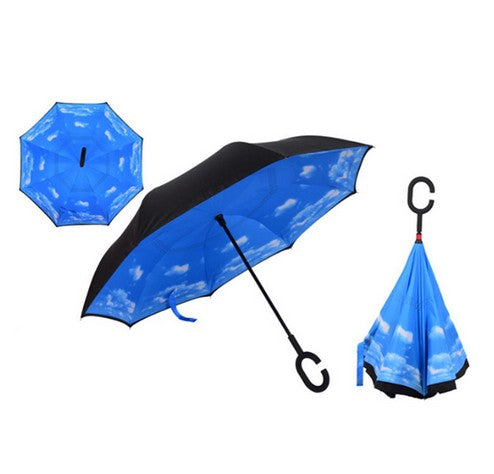 Windproof Reverse Folding Double Layer inverted car Umbrella Self Stand upside down women's rain umbrella c handle drop shipping