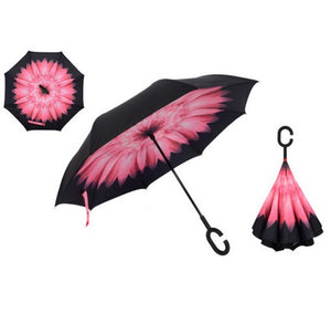 Windproof Reverse Folding Double Layer inverted car Umbrella Self Stand upside down women's rain umbrella c handle drop shipping