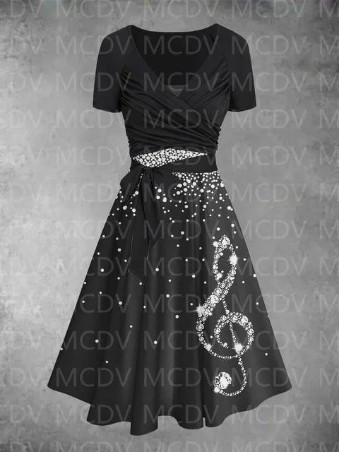 Women's Glitter Note Art Design Dress Dress Two Piece Dress 3D Printed Pocket Dress Female Dresses 03