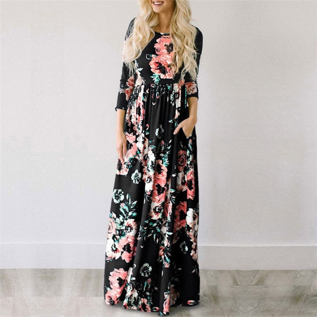 2018 Summer Long Dress Floral Print Boho Beach Dress Tunic Maxi Dress Women Evening Party Dress Sundress Vestidos de festa XXXL