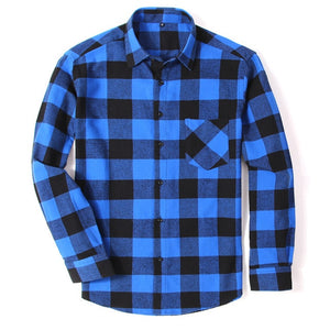 100% Cotton Flannel Men's Plaid Shirt Slim Fit Spring Autumn Male Brand Casual Long Sleeved Shirts Soft Comfortable 4XL