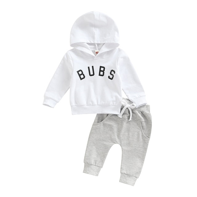 Citgeett Autumn Toddler Newborn Baby Girls Boys Outfits Letter Print Long Sleeve Hooded Pullover + Elastic Pockets Trousers| |