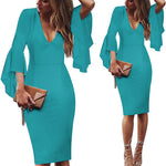 Load image into Gallery viewer, Vfemage Womens Sexy Deep V-neck Flare Bell Long Sleeves Elegant Work Business Casual Party Slim Sheath Bodycon Pencil Dress 7925
