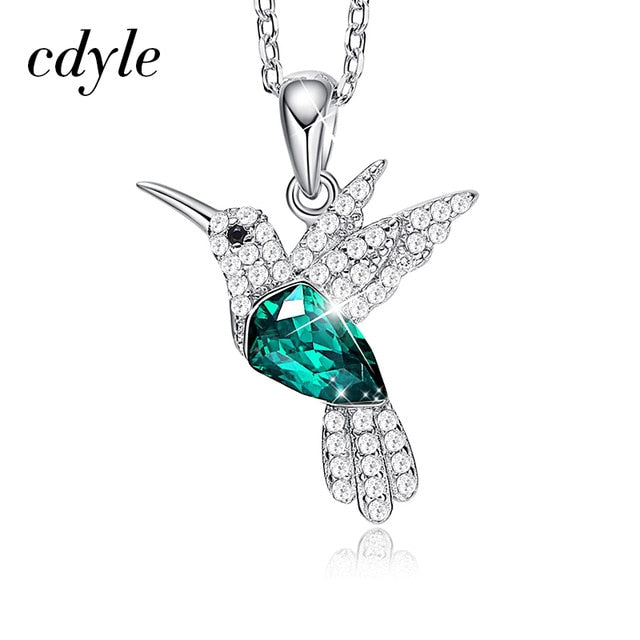 Cdyle Hummingbird Jewellery 925 Sterling Silver Link Chain Necklace Embellished with crystal Women Pendant