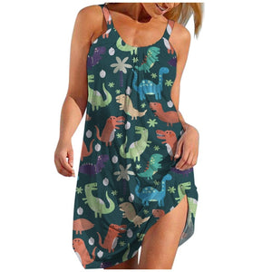 Women&#39;S Parrot Print Summer Beach Dress Fashion Sexy Sleeveless Cute Cartoon Print Hem Loose Beach Camisole Mini Dress Holiday|Dresses|