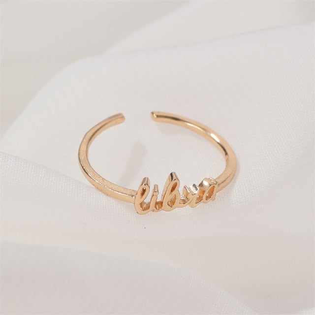 Minimalist thin Open Gold 12 Star Signs Finger Rings Birthday Friendship Jewelry Gift Personality Zodiac Rings For Women|Rings|