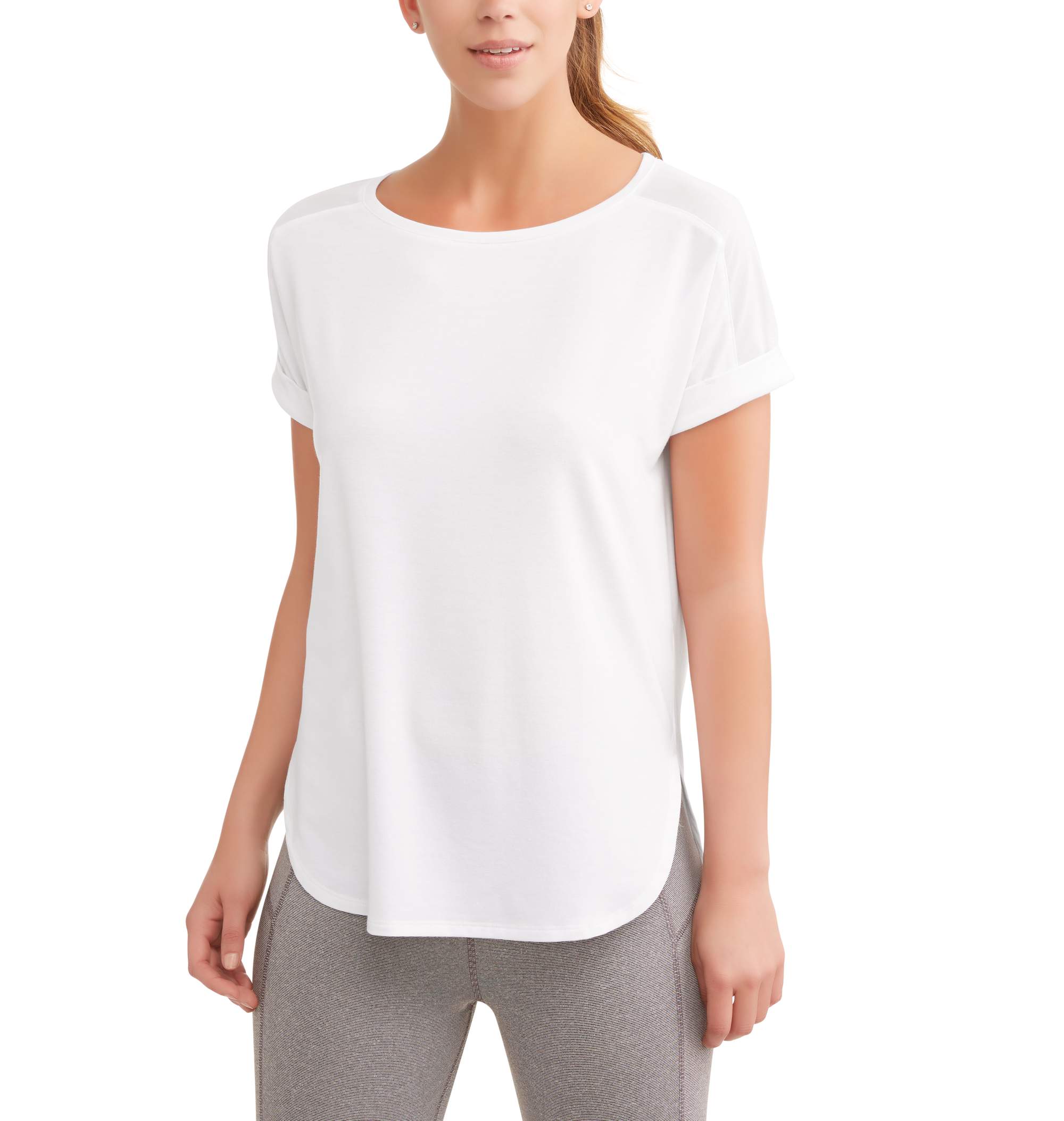 Avia Women's Active Short Sleeve Crewneck T-Shirt With Mesh Insert