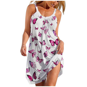 Women&#39;S Parrot Print Summer Beach Dress Fashion Sexy Sleeveless Cute Cartoon Print Hem Loose Beach Camisole Mini Dress Holiday|Dresses|