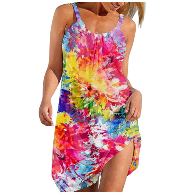 Women&#39;S Parrot Print Summer Beach Dress Fashion Sexy Sleeveless Cute Cartoon Print Hem Loose Beach Camisole Mini Dress Holiday|Dresses|