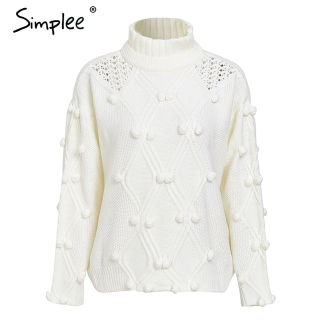 Simplee Turtleneck sweater women pullover Hollow out knitted sweaters 2018 Autumn winter fashion long sleeve casual jumpers