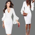 Load image into Gallery viewer, Vfemage Womens Sexy Deep V-neck Flare Bell Long Sleeves Elegant Work Business Casual Party Slim Sheath Bodycon Pencil Dress 7925
