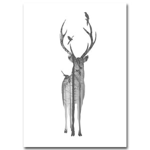 Scandinavian Poster Black White Deer