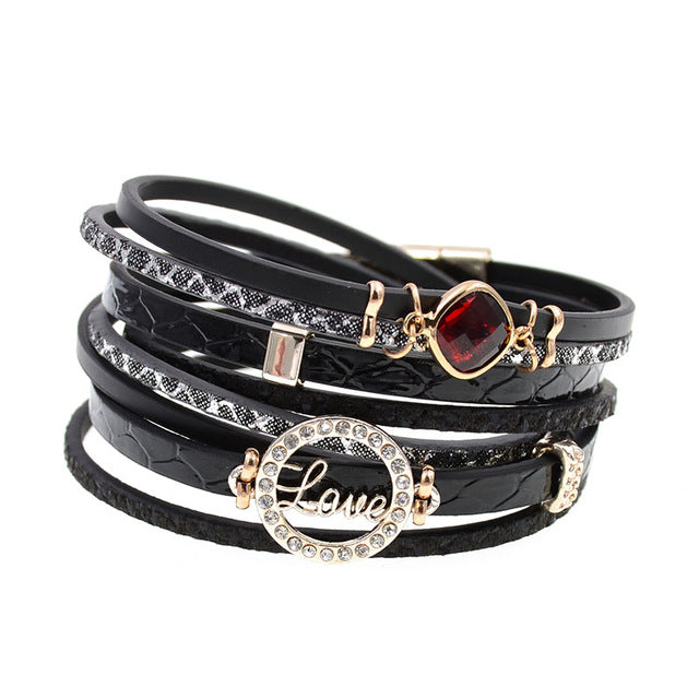 WELLMORE women bracelets leather bracelets crystal charm bracelets Bohemian charm bracelets for women party jewelry wholesale