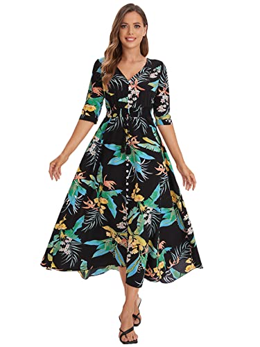 Milumia Women's Button Up Split Floral Print Flowy Party Maxi Dress