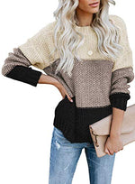 Load image into Gallery viewer, CANIKAT Women&#39;s Crewneck Color Block Striped Sweater Long Sleeve Loose Knit Pullover Jumper Tops
