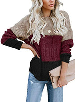 Load image into Gallery viewer, CANIKAT Women&#39;s Crewneck Color Block Striped Sweater Long Sleeve Loose Knit Pullover Jumper Tops
