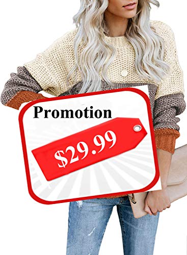 CANIKAT Women's Crewneck Color Block Striped Sweater Long Sleeve Loose Knit Pullover Jumper Tops