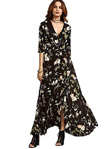 Milumia Women's Button Up Split Floral Print Flowy Party Maxi Dress