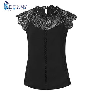 Summer 2020 Womens Tops Blouses Lace Patchwork Sleeveless Solid Shirt Women Blouse Blusas Roupa Feminina Shirt|Blouses & Shirts