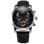 Load image into Gallery viewer, Forsining Auto Mechanical Watch Tourbillon Stainless Steel Case Leather Strap Black Dial Date Year Month Display Men Wristwatch
