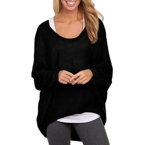 Hot Sale Women T Shirt Sexy Female Batwing Sleeve Long T shirt Women Loose Casual Asymmetrical Cotton Top Tees T-shirt femme, Color - Black