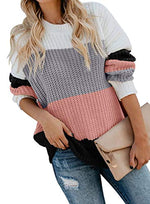 Load image into Gallery viewer, CANIKAT Women&#39;s Crewneck Color Block Striped Sweater Long Sleeve Loose Knit Pullover Jumper Tops
