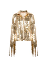 Load image into Gallery viewer, Women Jacket Spring 2022 Tassel Sequin Jacket Fashion Fringed Retro Long-sleeved Silver Reflective Jacket Women Outwear Tops
