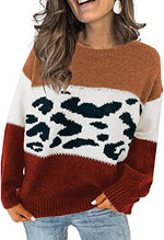 Load image into Gallery viewer, CANIKAT Women&#39;s Crewneck Color Block Striped Sweater Long Sleeve Loose Knit Pullover Jumper Tops
