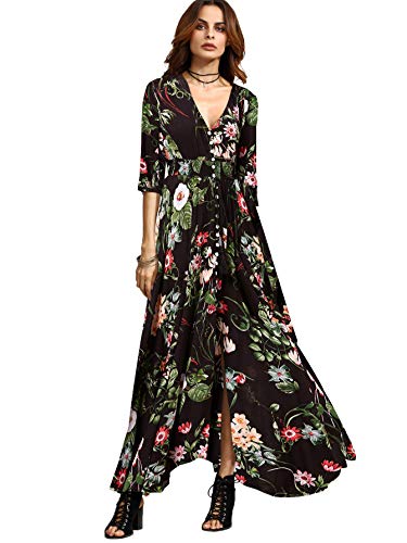 Milumia Women's Button Up Split Floral Print Flowy Party Maxi Dress